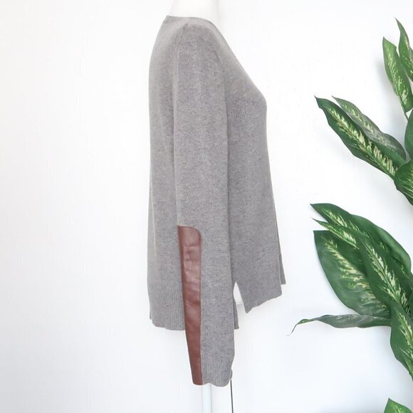 J. Crew Grey Wool V-neck Long Sleeve Pullover Sweater w Brown Leather Panels S - Picture 6 of 10